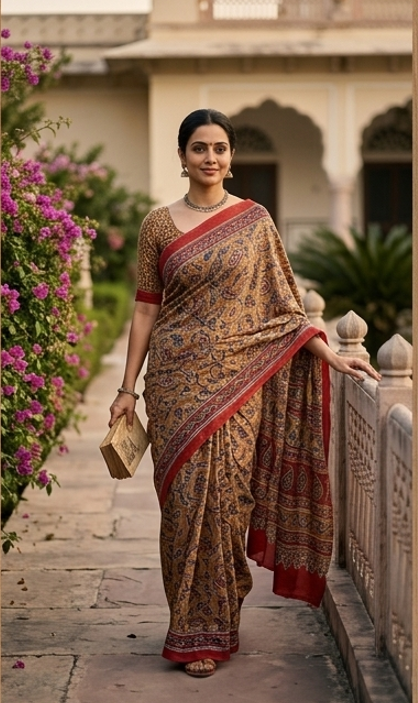 Bagru Hand Block Printed Pure Cotton Saree